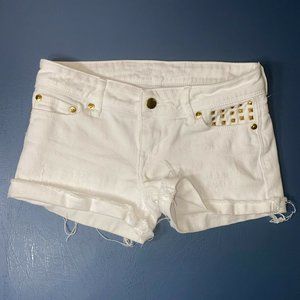 dElia's White Jean Shorts / Jr girl woman 00 /Gold Rivets/Fringe/Distressed(526)